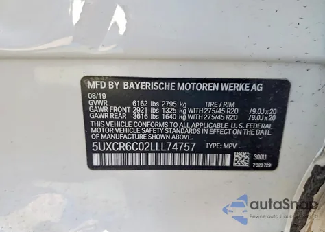 2020 BMW X5 xDrive40I from USA, damaged, VIN 5UXCR6C02LLL74757